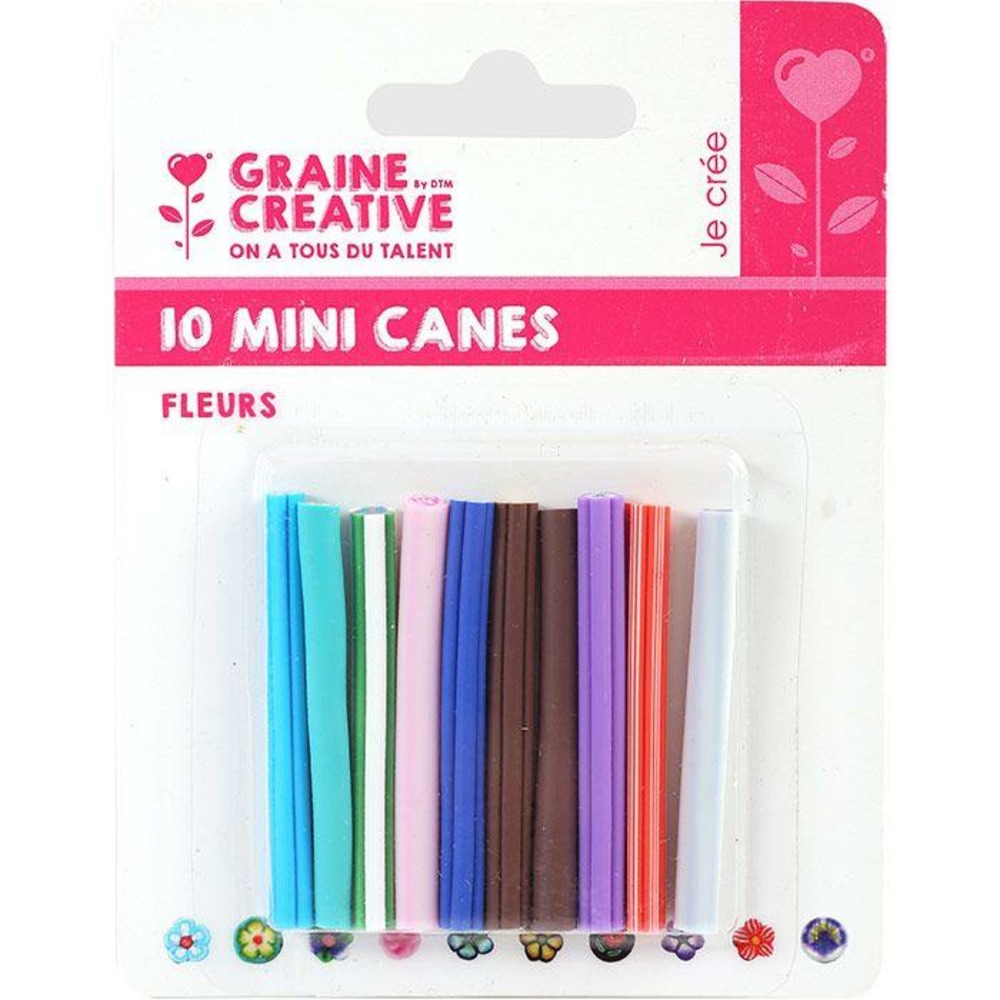 10 mini canes pâte polymère à trancher 5 x 0,5 cm - fleurs