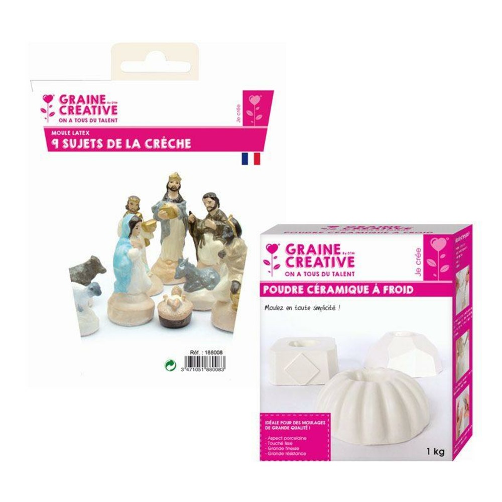 9 moules en latex santons - crèche de noël + céramique à froid 1 kg