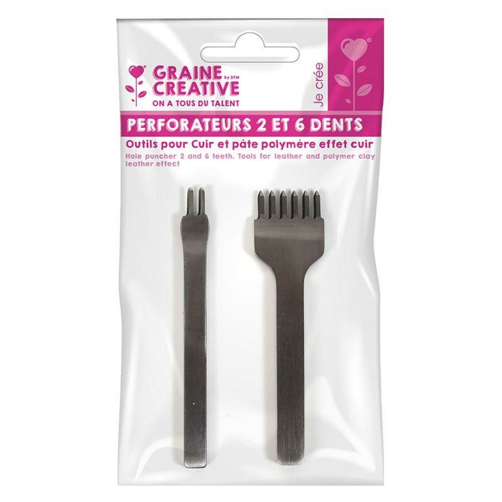 2 perforateurs 2 et 6 dents pour cuir et pâte polymère