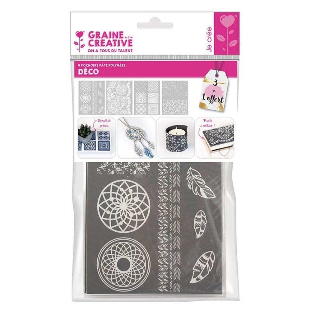 4 pochoirs pâte polymère 11,4 x 15,3 cm - déco