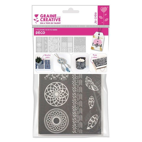 4 pochoirs pâte polymère 11,4 x 15,3 cm - déco