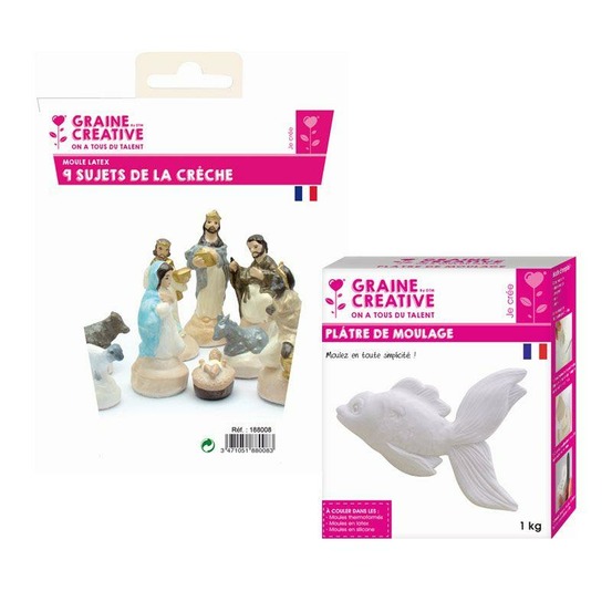 9 moules en latex santons - crèche de noël + plâtre 1 kg