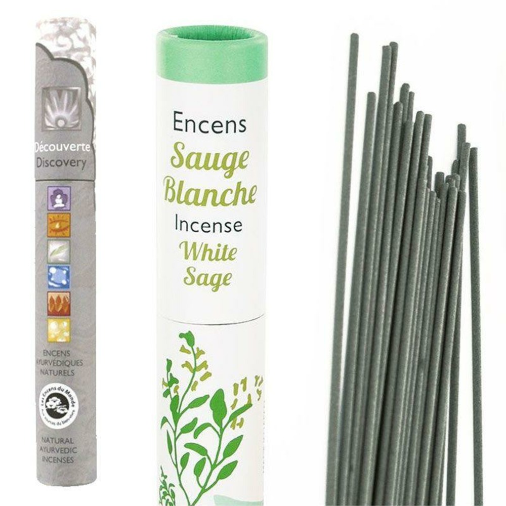 Encens sauge blanche 30 bâtonnets + encens ayurvédique 14 bâtonnets
