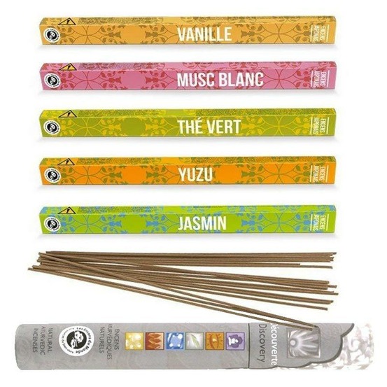 Coffret 5 encens japonais parfumés + encens ayurvédique