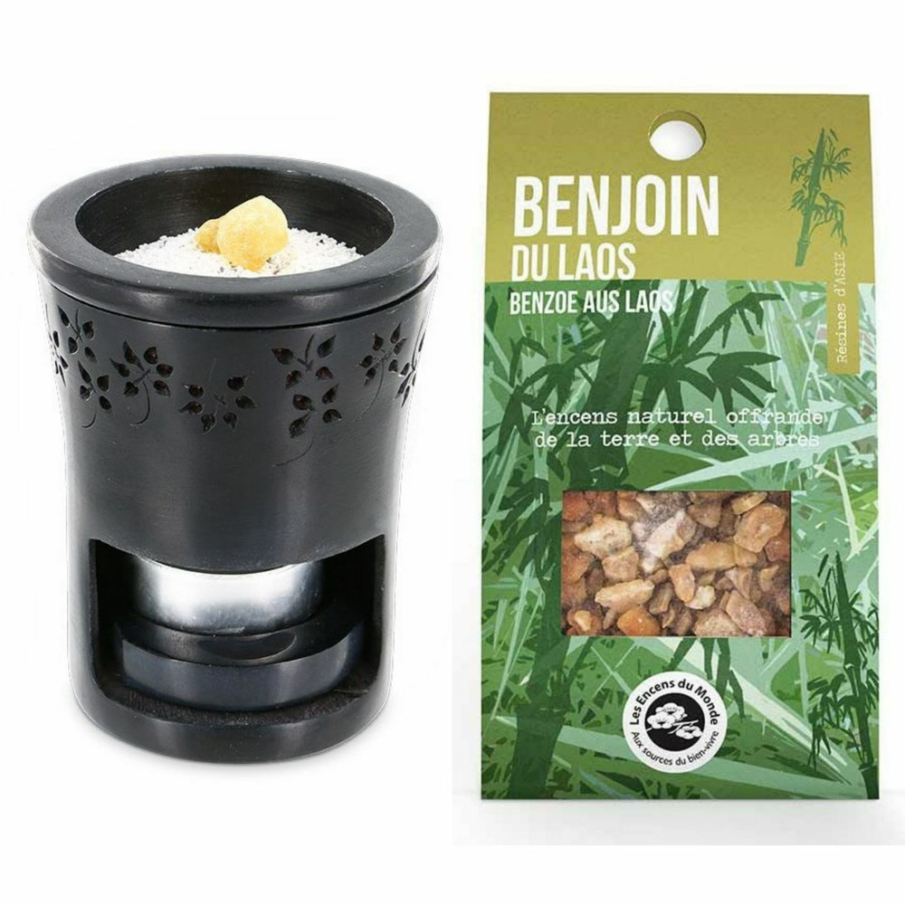 Brûle-parfum en pierre noire + benjoin du laos à brûler
