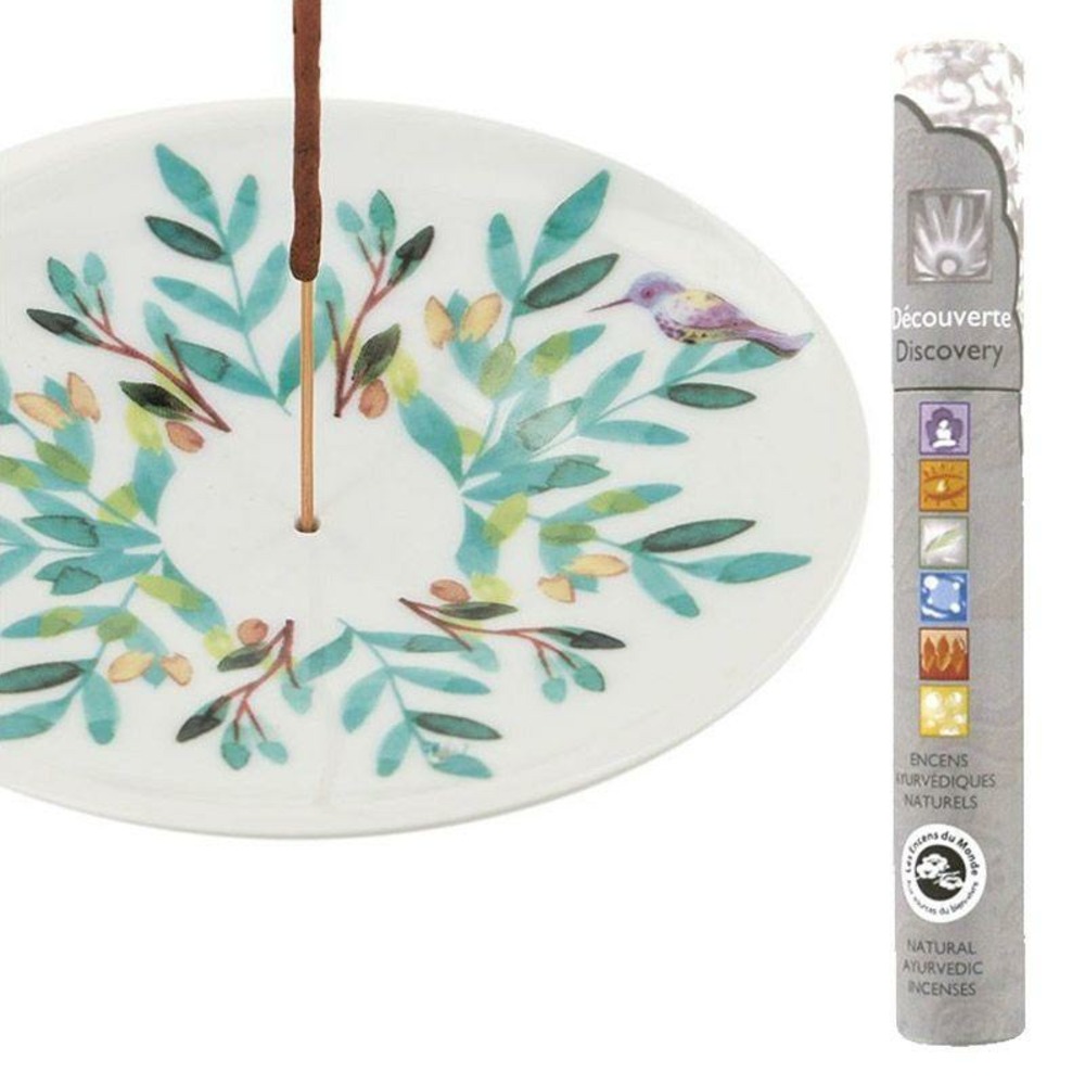 Coupelle porte-encens en porcelaine aquarelle + encens ayurvédique