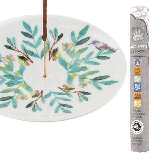 Coupelle porte-encens en porcelaine aquarelle + encens ayurvédique