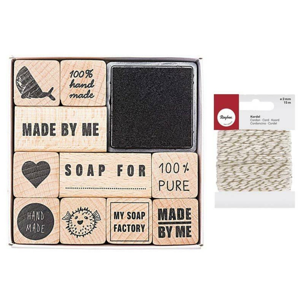 Tampons pour savons 100% authentique + ficelle dorée & blanche 15 m