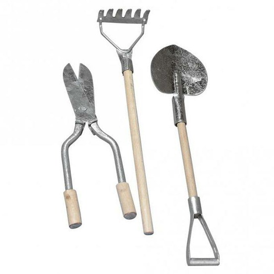3 mini outils de jardin métal-bois 9-13 cm