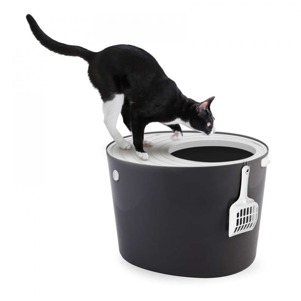 Bac à litière fermé, pelle incluse, couvercle à trous, pour chat - cat litter box jump-in - punt-530, gris