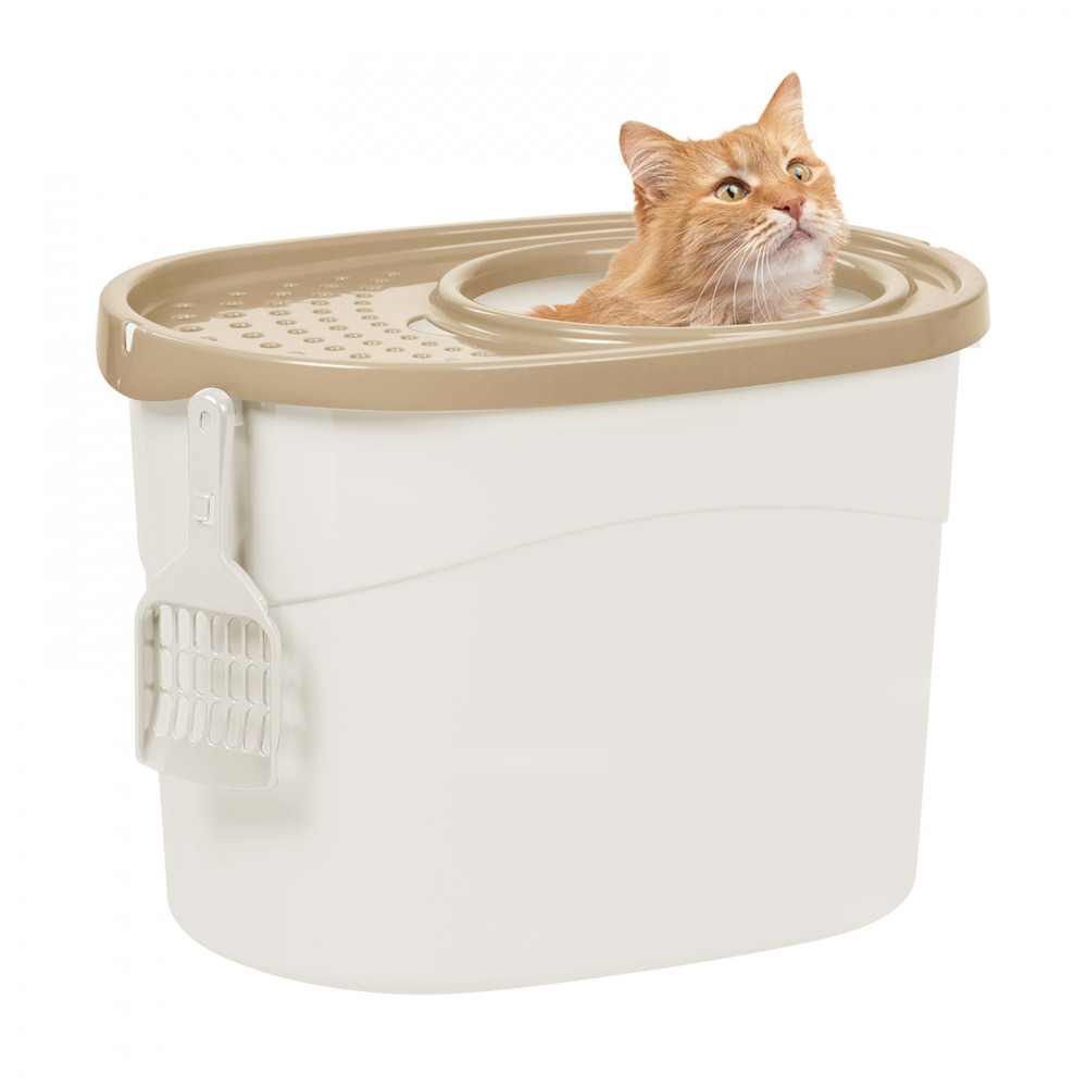 Bac à litière fermé, pelle incluse, couvercle à trous, pour chat - top entry cat litter box - tecl-20, blanc