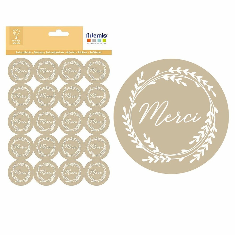 120 stickers kraft merci ø 3,5 cm
