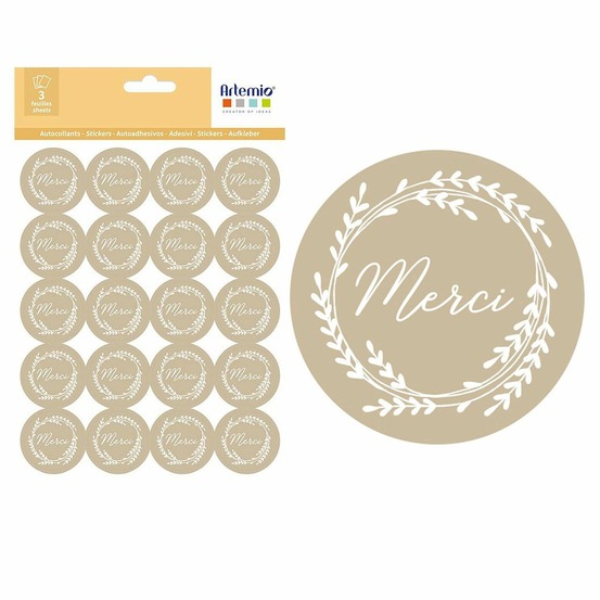 120 stickers kraft merci ø 3,5 cm