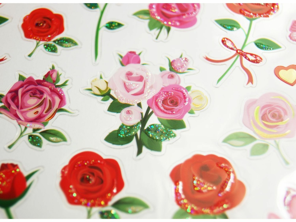 Autocollants - roses - dorures et paillettes