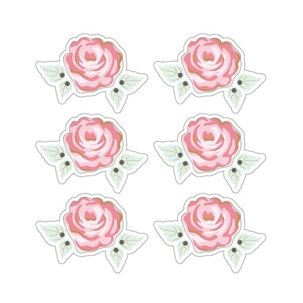 Autocollants 3d 4cm - rose romantique avec contour blanc
