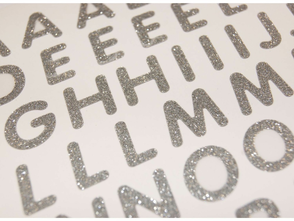 66 autocollants - alphabet - paillettes argentées