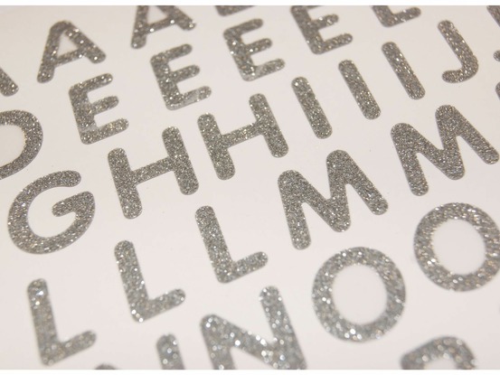 66 autocollants - alphabet - paillettes argentées