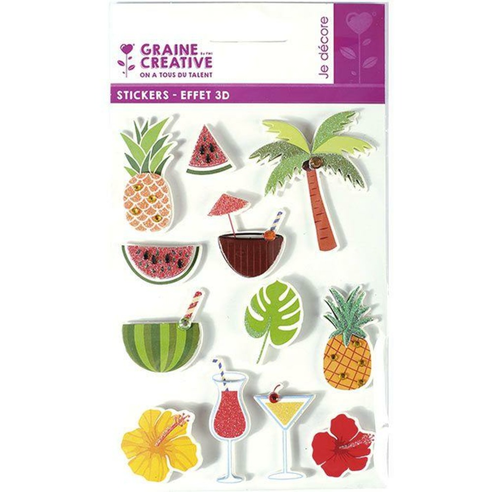 12 stickers 3d - tropical 5,5 cm