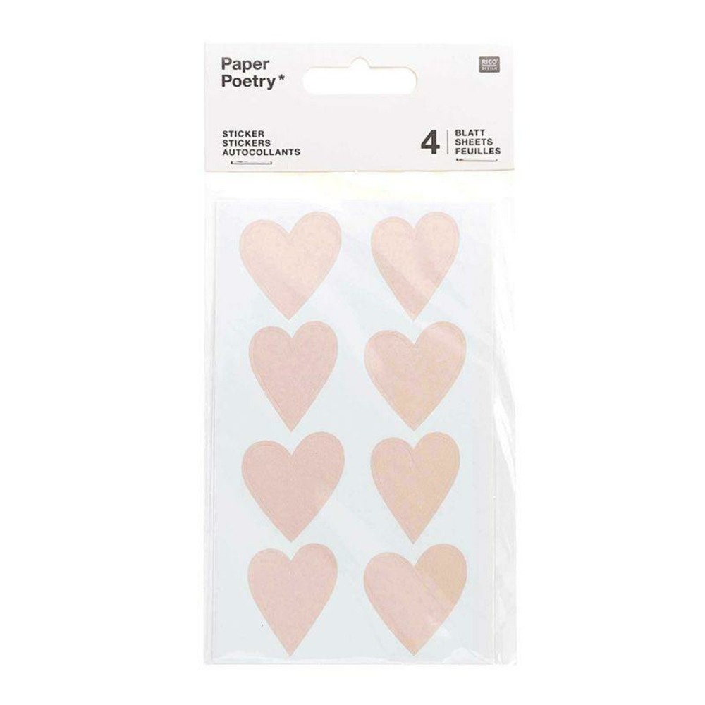 4 feuilles d'autocollants coeurs rose clair