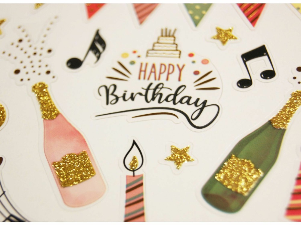 Autocollants - happy birthday - fête - paillettes et dorures