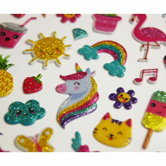 Autocollants réutilisables - relief 3d - été - paillettes