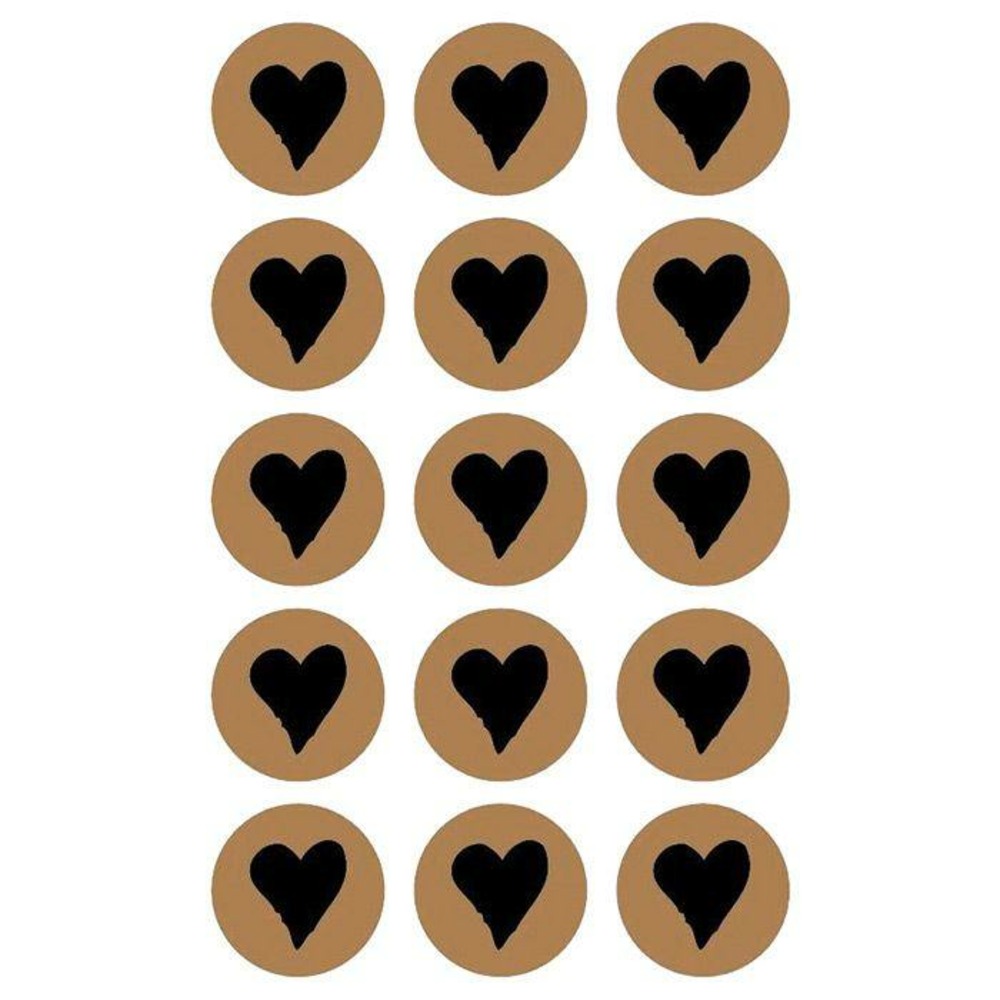 60 stickers ronds ø 2,6 cm avec coeur noir