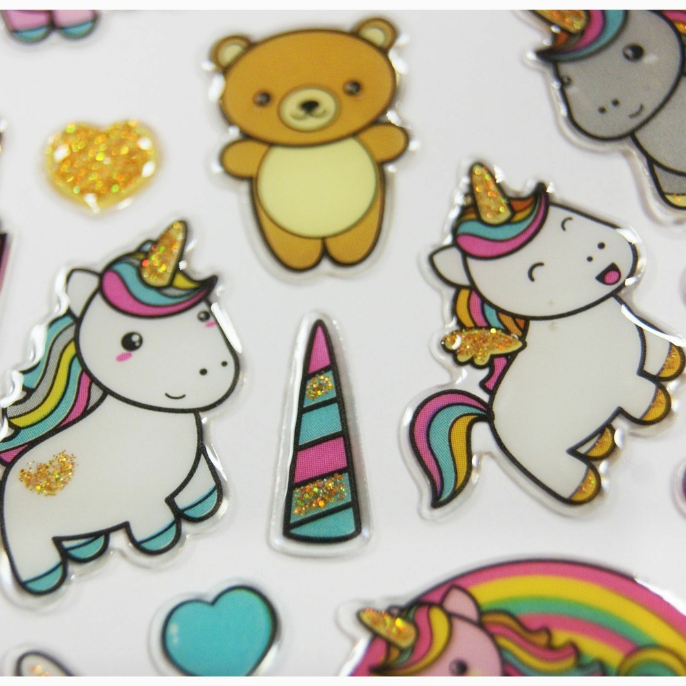 Autocollants - licornes adorables - paillettes - époxy