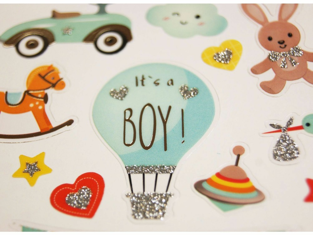 Autocollants - naissance garçon - paillettes