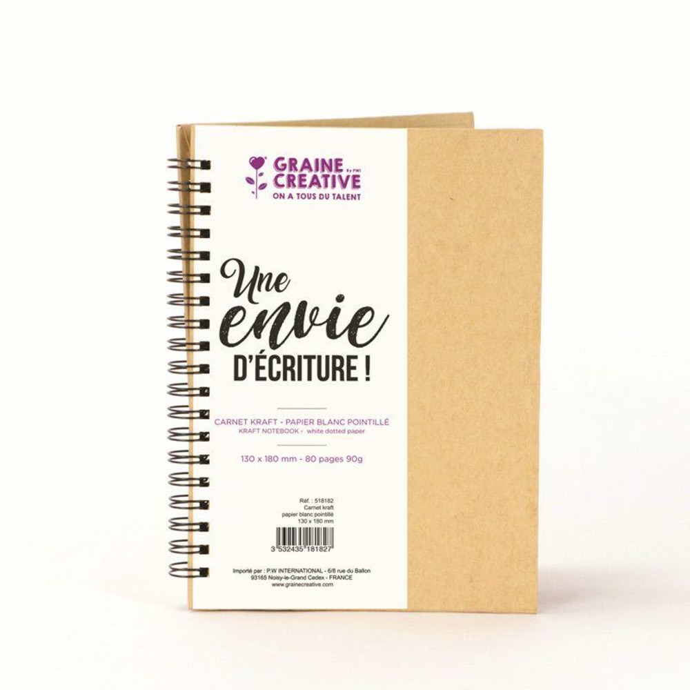 Carnet kraft à spirales - papier blanc pointillé - 18 x 13 cm