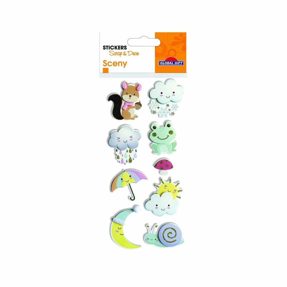 Autocollants en relief à paillettes - météo et animaux