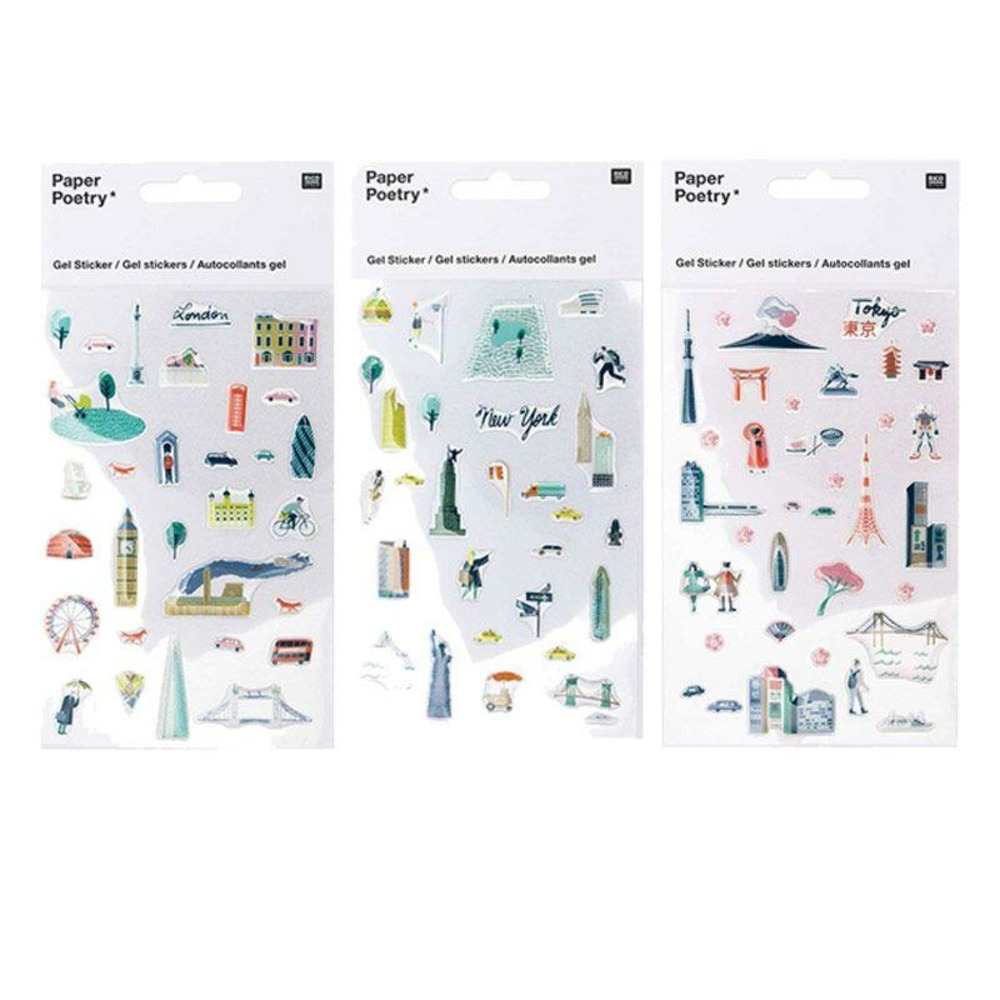 Stickers gel transparent - londres, new-york, tokyo