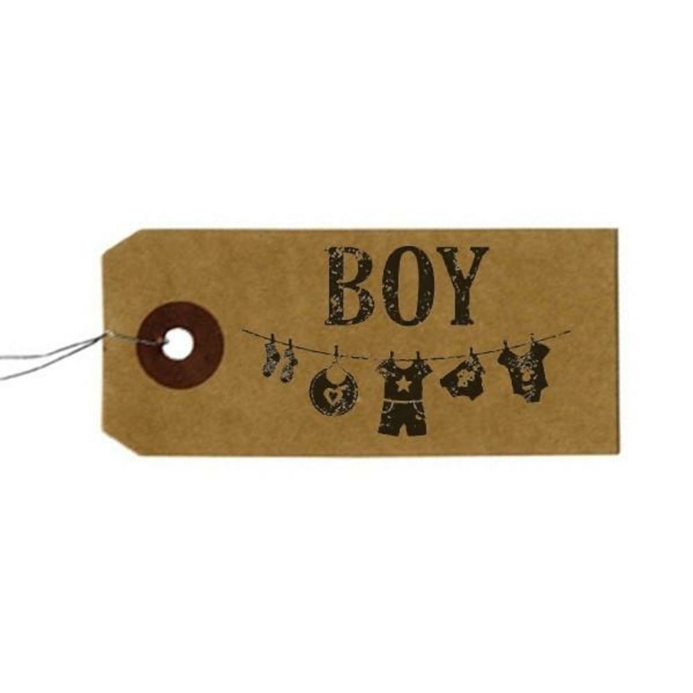 Etiquettes kraft + tampon bois - boy