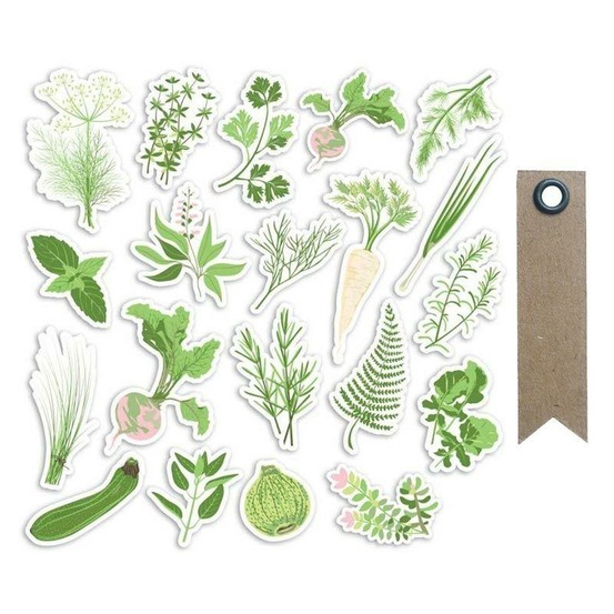 20 formes découpées potager + 20 étiquettes kraft fanion