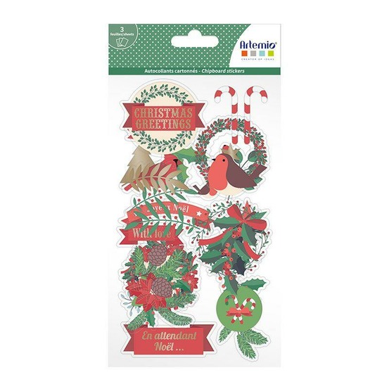 3 feuilles cartonnées d'autocollants prédécoupés merry christmas