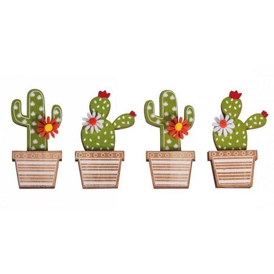 4 autocollants en bois cactus 6,5 cm