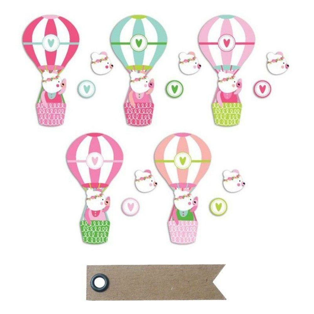 20 formes découpées nounours joséphine + 20 étiquettes kraft fanion