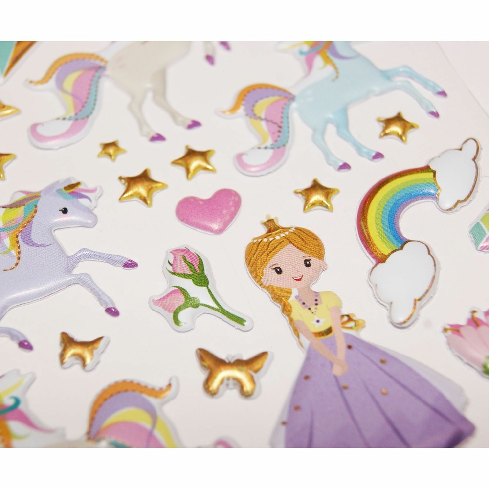 Scène à décorer pour enfants - princesse & licornes - stickers puffies