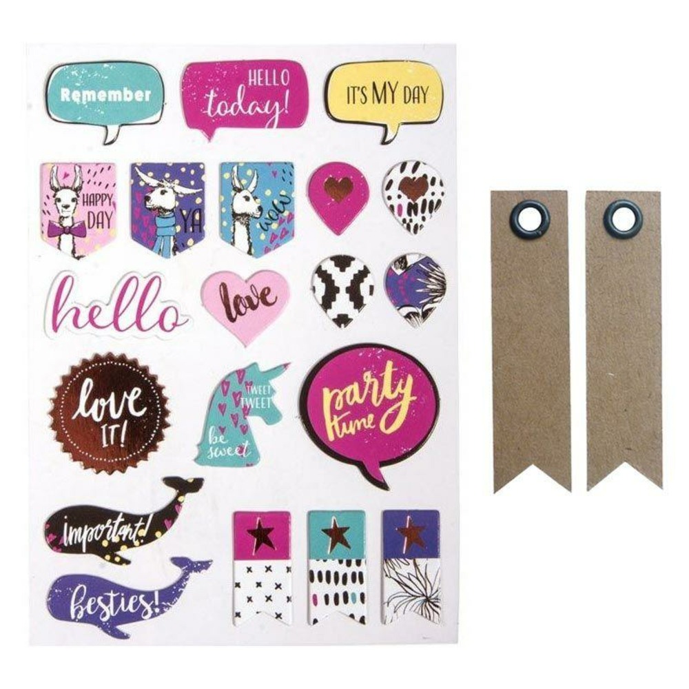 70 stickers summer mix + 20 étiquettes kraft fanion