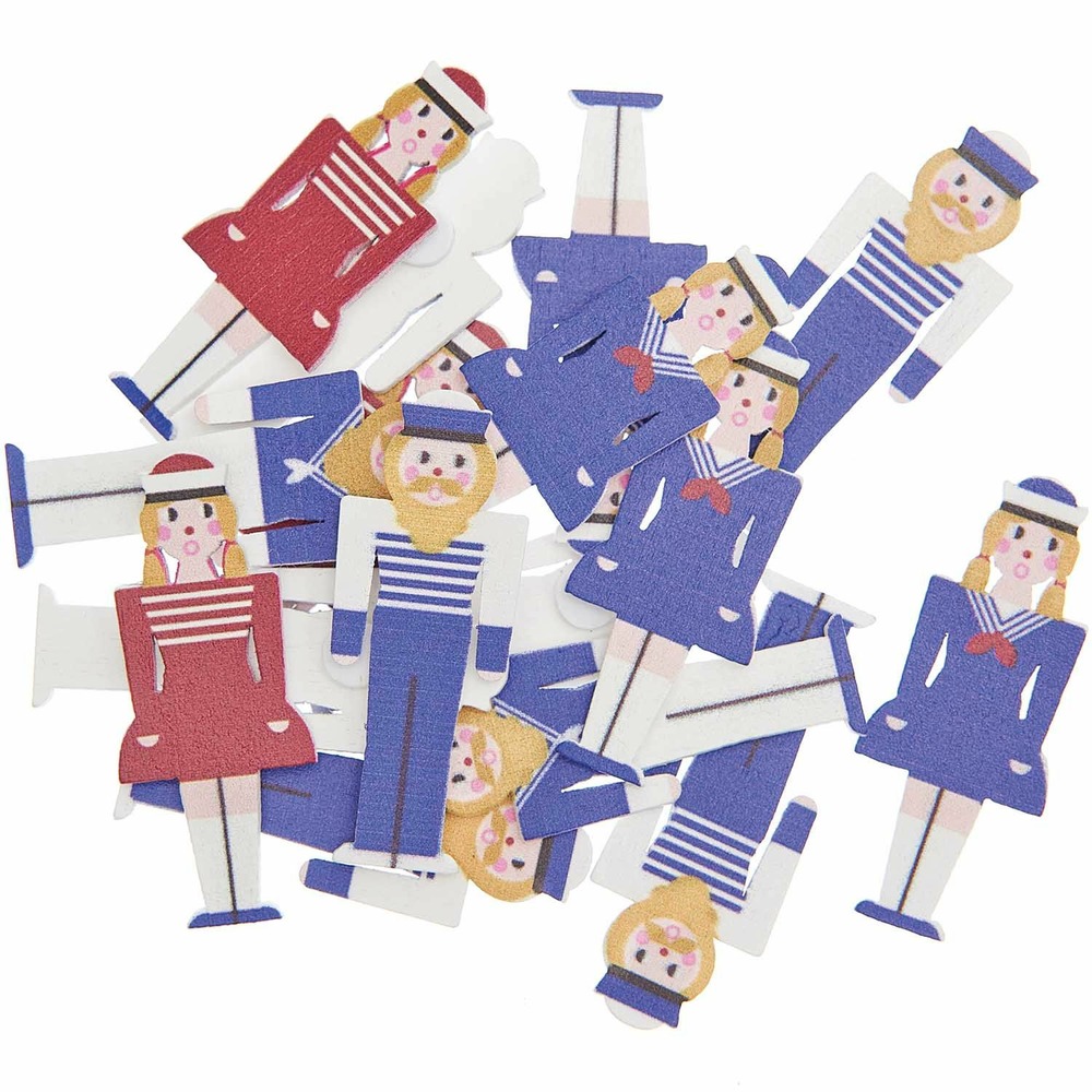 16 autocollants en bois - marins - bleu et rouge