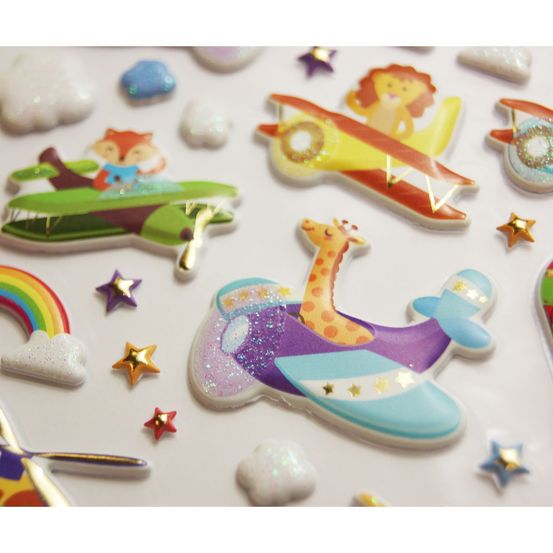 Autocollants réutilisables - relief 3d - avions - paillettes