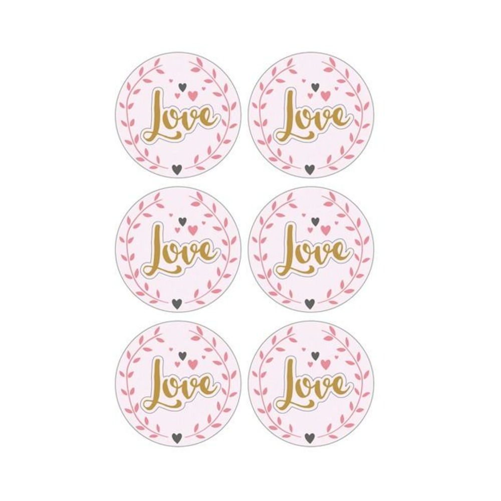 Autocollants 3d ø 4 cm - love sur fond rose clair