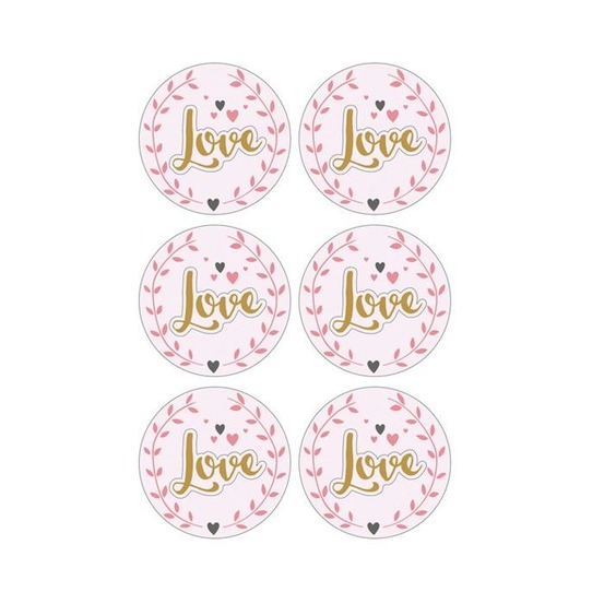 Autocollants 3d ø 4 cm - love sur fond rose clair