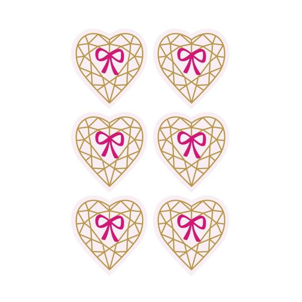 Autocollants 3d 4 cm - cœur diamant sur fond rose clair