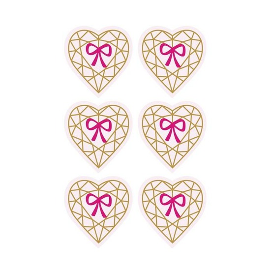 Autocollants 3d 4 cm - cœur diamant sur fond rose clair