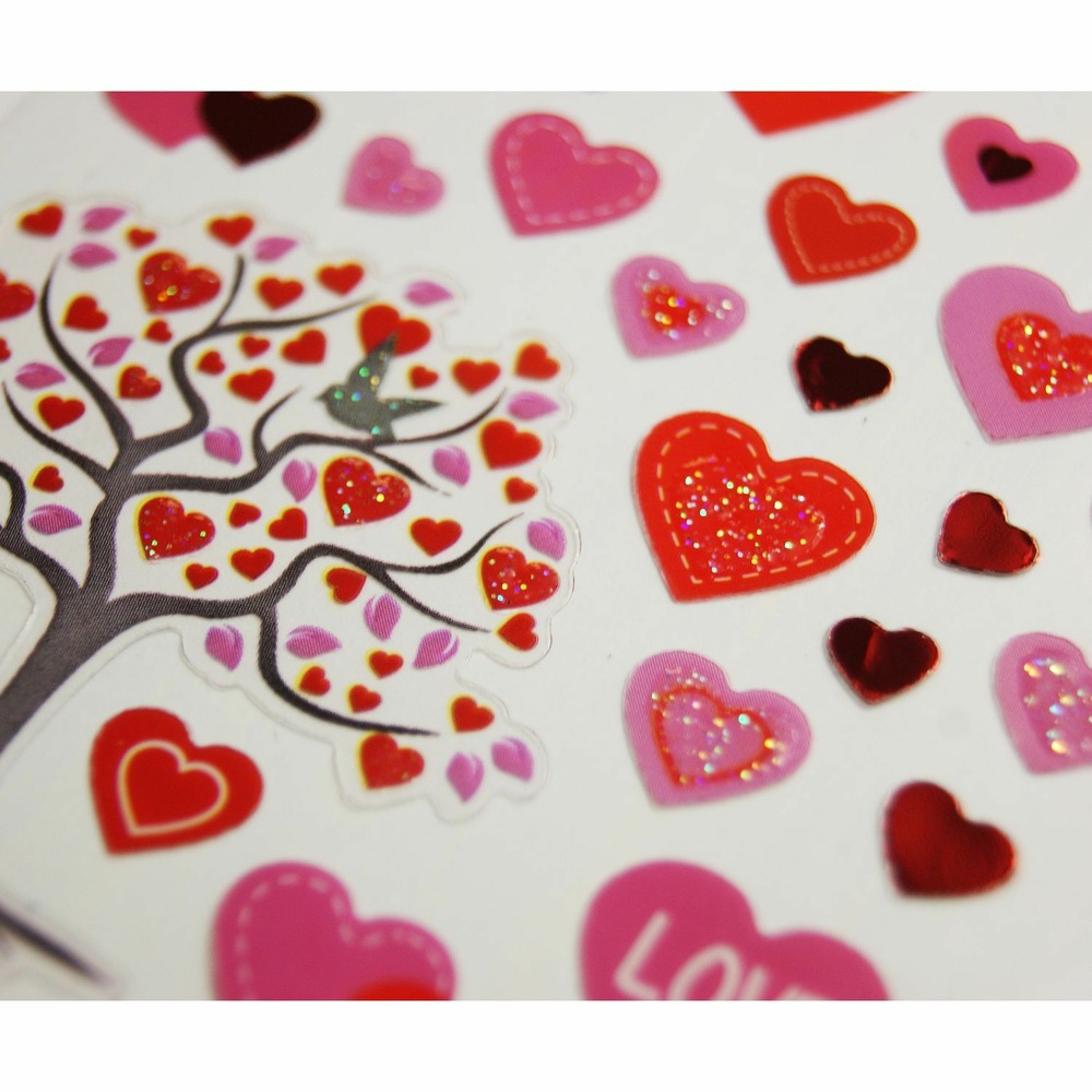 Stickers - arbre et coeurs - paillettes - 7,5 x 10 cm