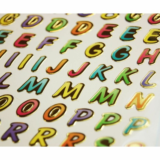 63 autocollants - alphabet multicolore - brillant - 1,8 cm
