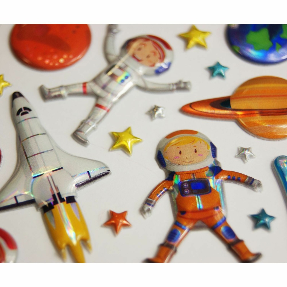 Scène à décorer pour enfants - explorons l'espace ! - stickers puffies