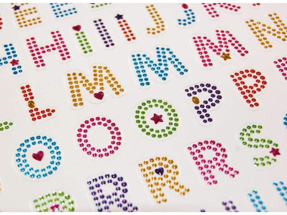 72 autocollants diamants - alphabet - brillant