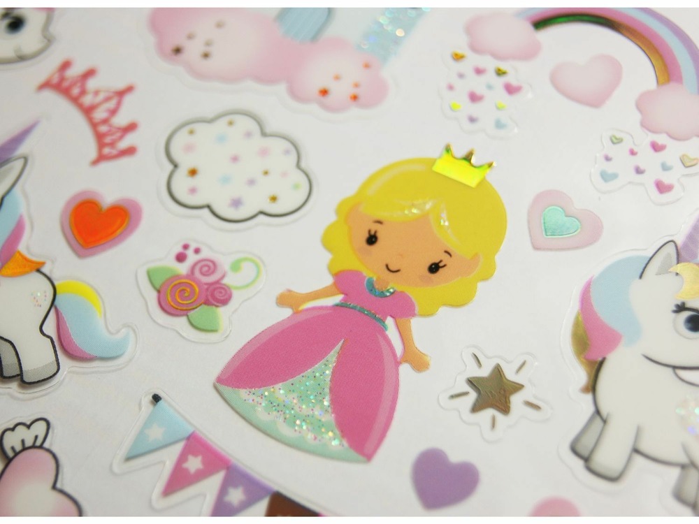 Autocollants - petites princesses et licornes - dorures et paillettes