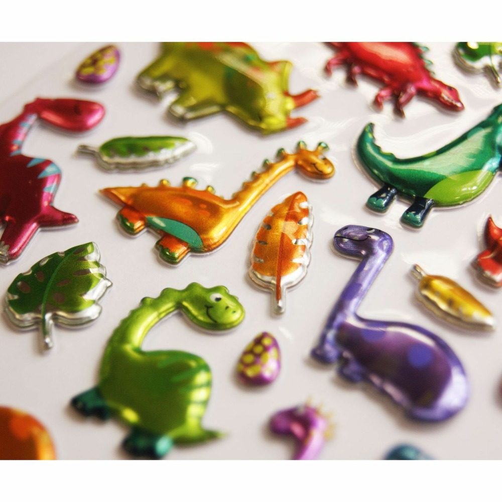Autocollants réutilisables - relief 3d - dinosaures - effet métallique